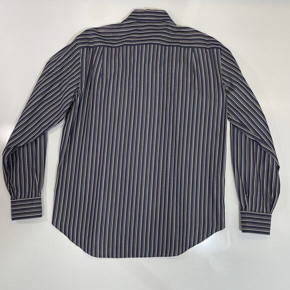 VTG Brioni Men’s Shirt Blue White Stripe Long Sleeve Dress Preppy Cotton Formal - Picture 7 of 7